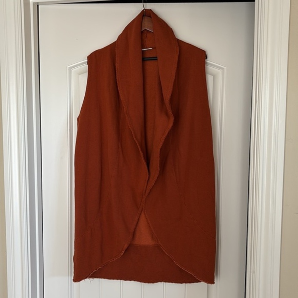 Bryn Walker Drawbridge Fleece Wrap Vest Orange Raw Edge Bamboo Oversized Small